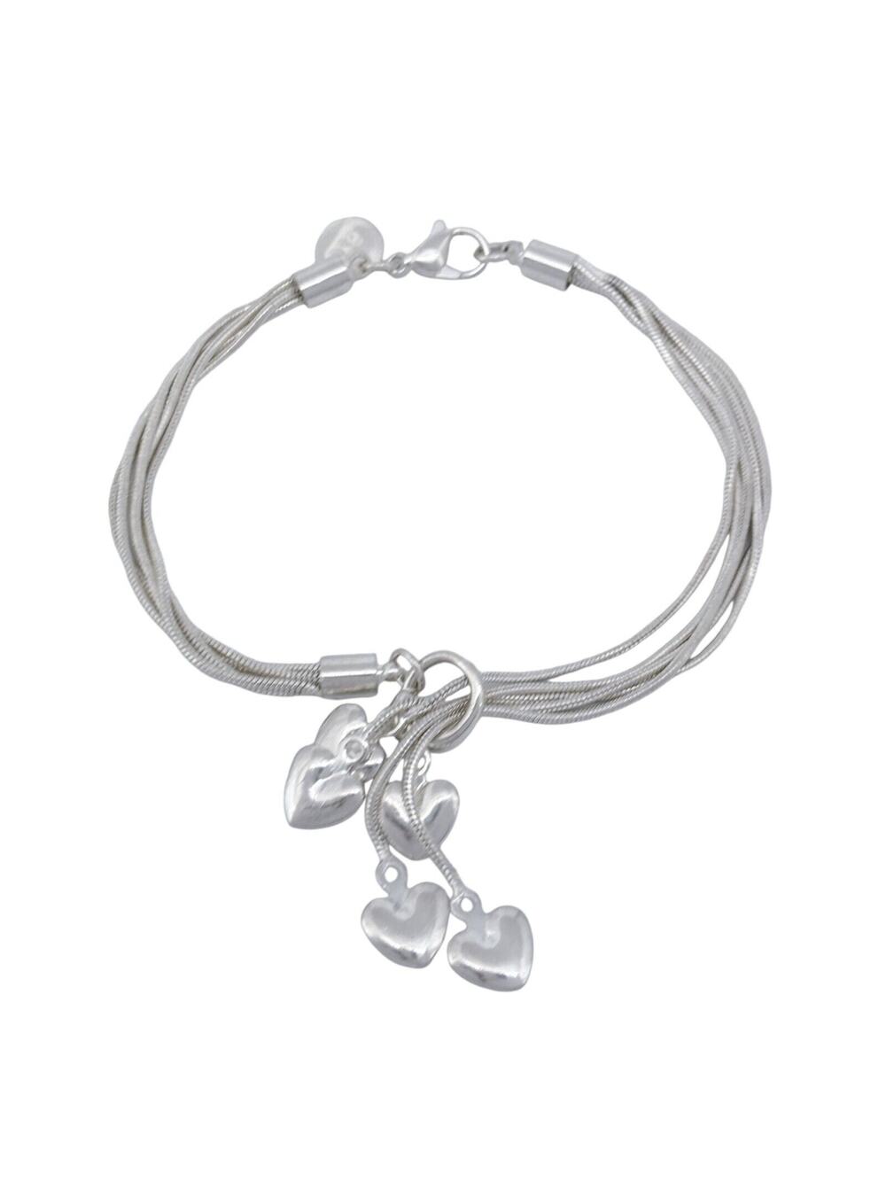 Vintage Sterling Silver 925 Multi-Strand Heart Charm Bracelet 8"